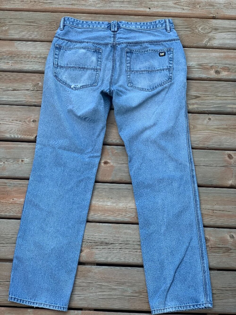 CAT Caterpillar Straight Leg Jeans Mens 36x34 Faded Distressed Denim Workwear